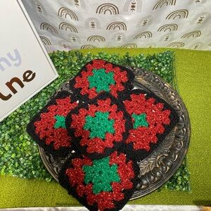 Holiday Crochet Coasters - Red, Green, and Black (GRANNY SQUARES)